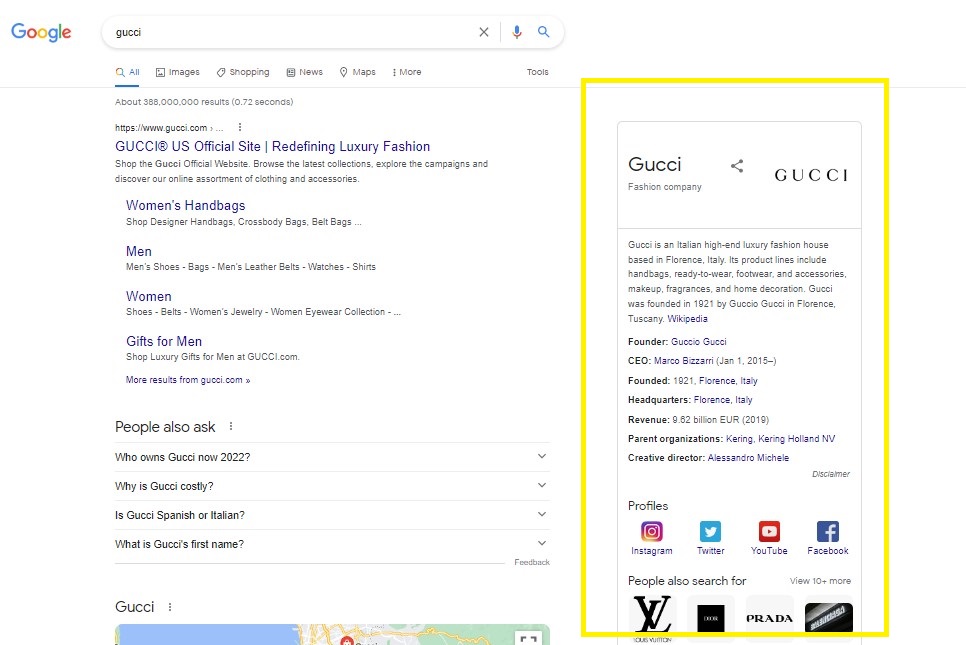 The Knowledge Panel shown on the right side of Google search results