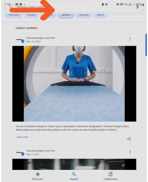 Screenshot showing where GBP posts appear on Google Search