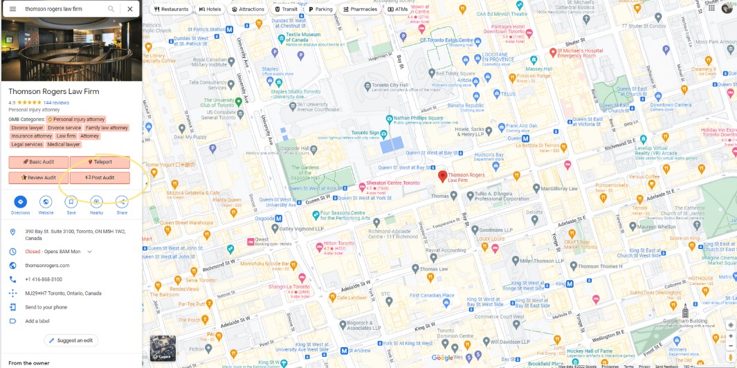 Screenshot showing the Post Audit button in the GMB Everywhere extension