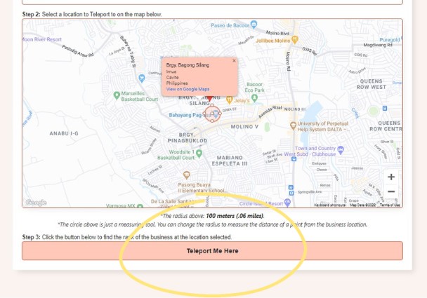 Screenshot showing the Teleport Me Here button