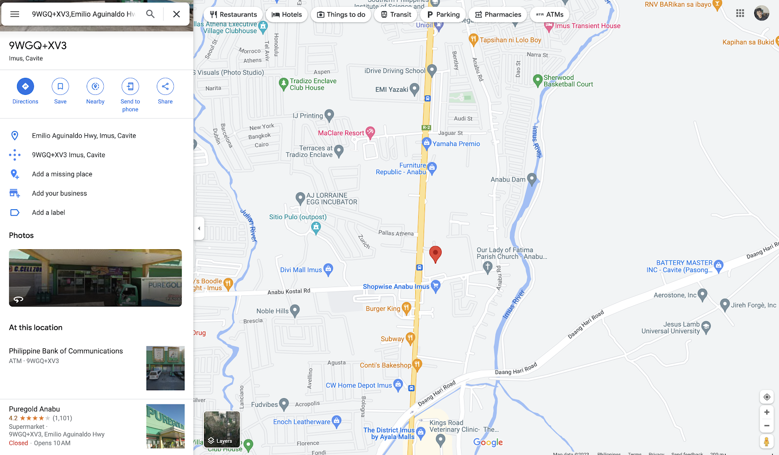 Screenshot showing other businesses at the same address on the left side of Google Maps