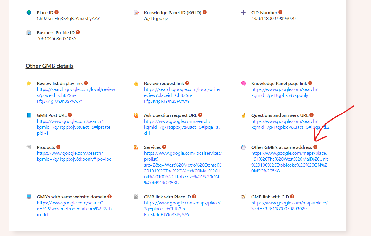 Screenshot showing the specific links you can click in the audit page