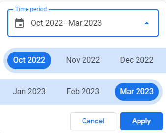 Selecting a date range for the search performance report