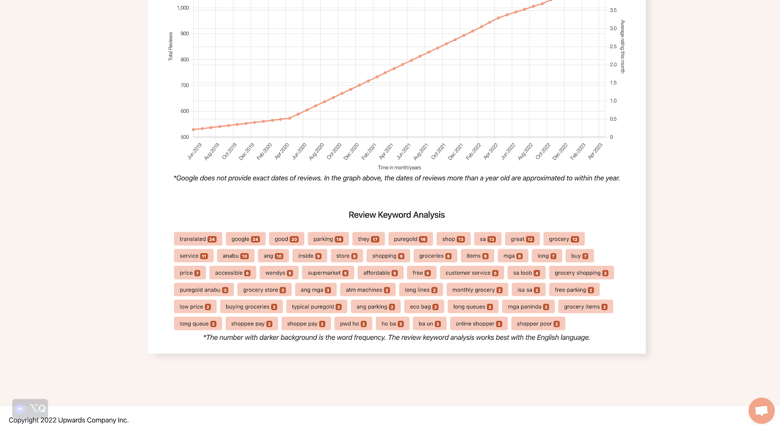 Screenshot showing the keyword frequency analysis in reviews