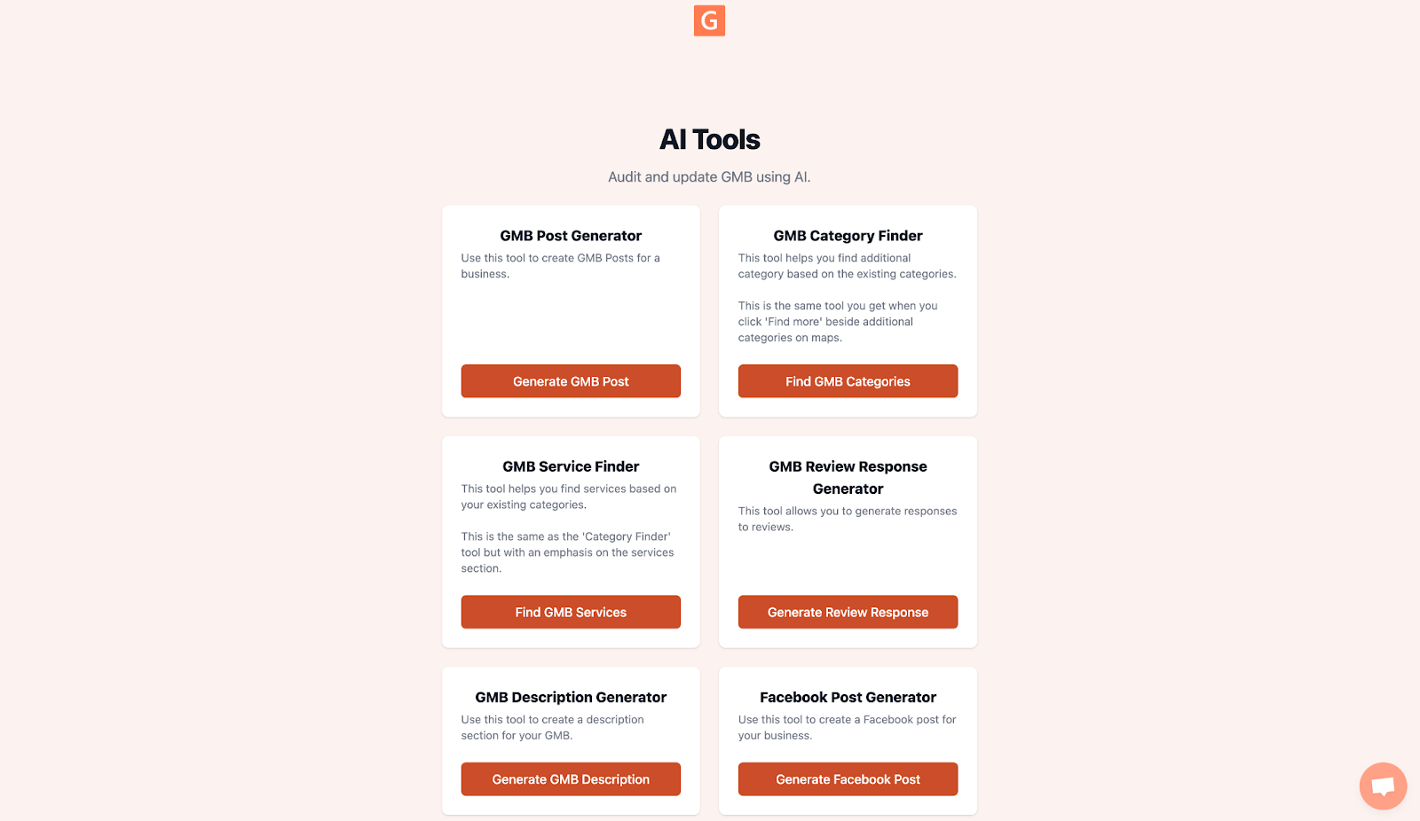 GMB Everywhere AI tools dashboard showing the Review Response Generator option