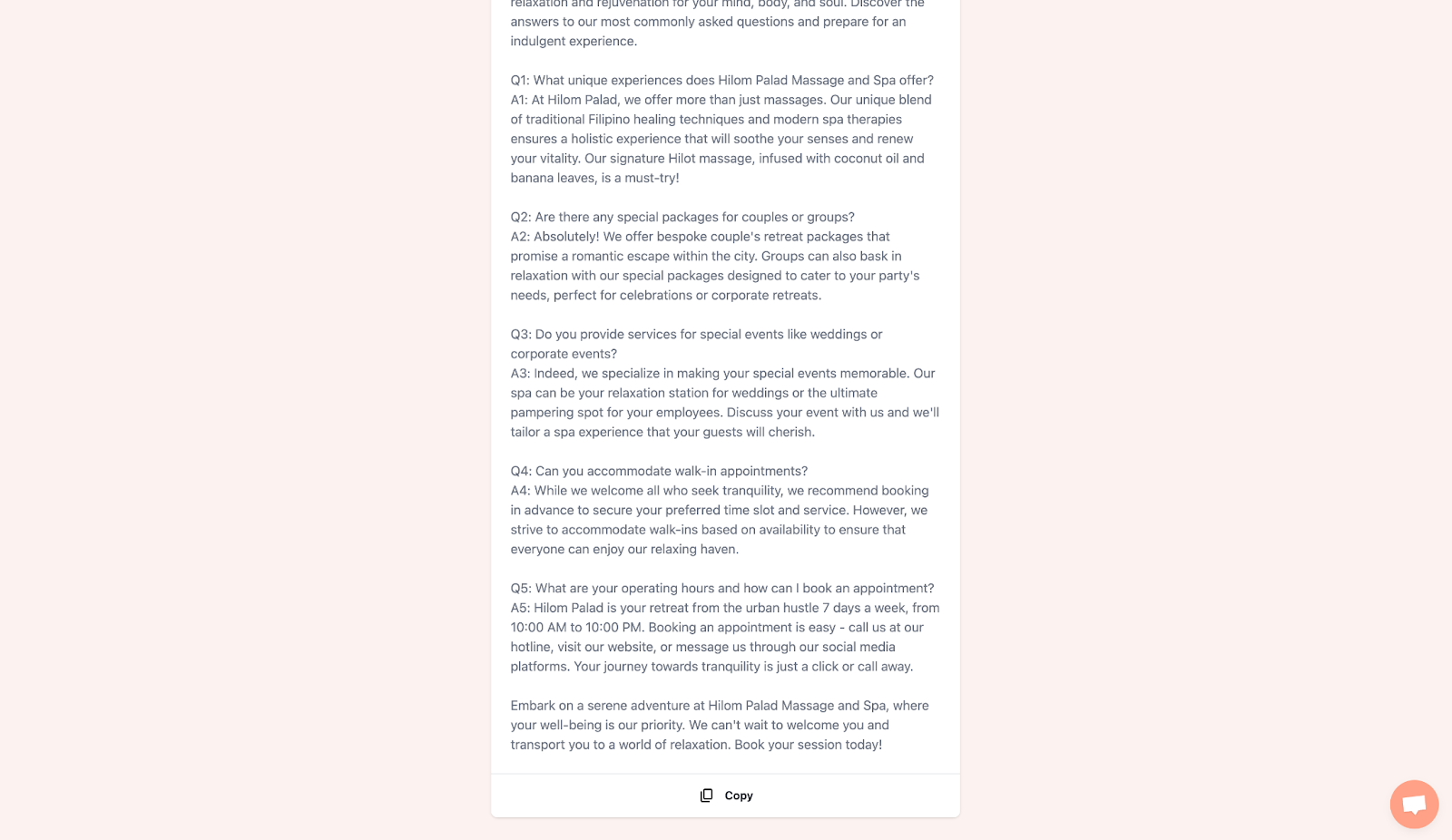 Generated Q&A content ready to copy and use