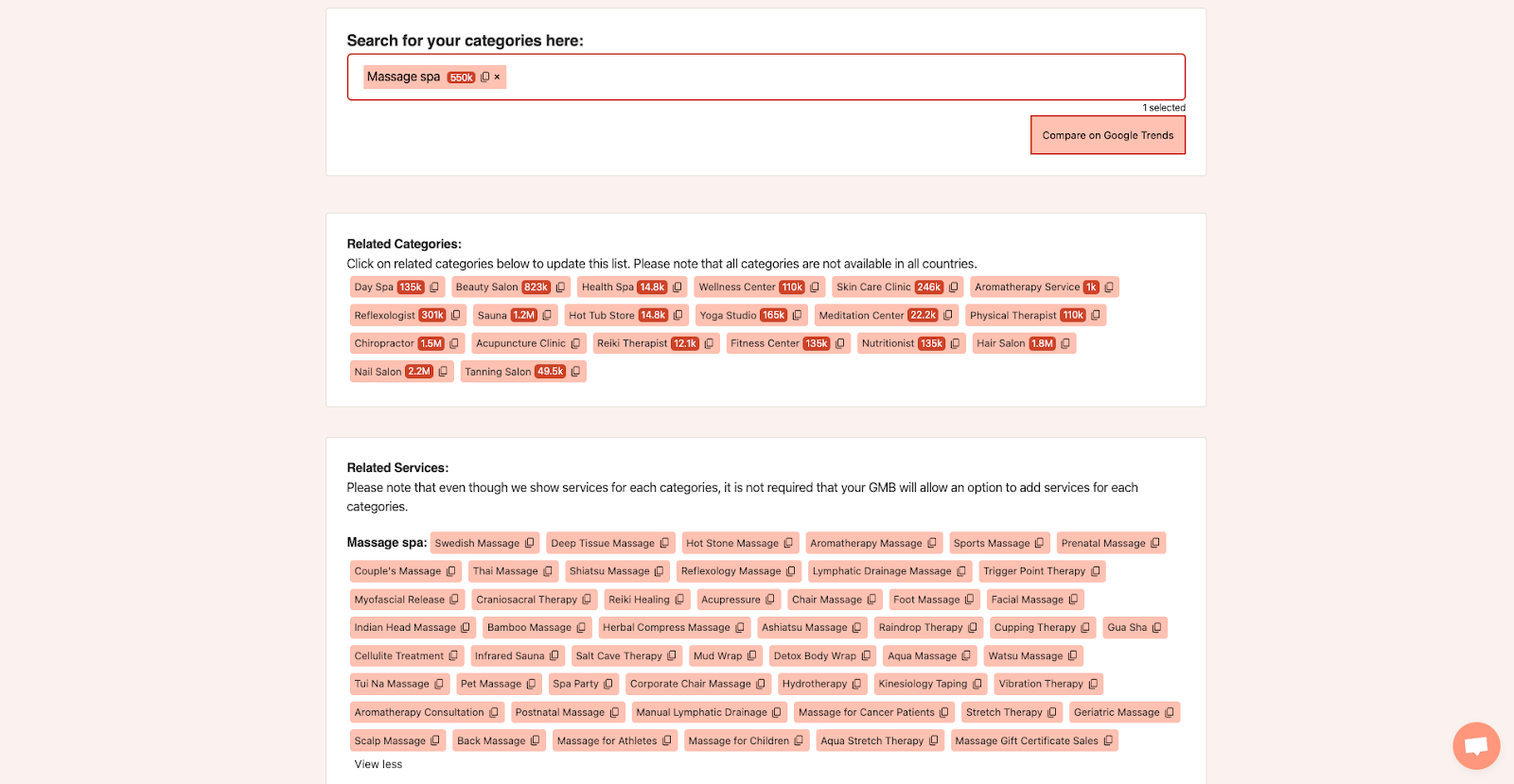 Screenshot showing the browsable results with copy icon on each item