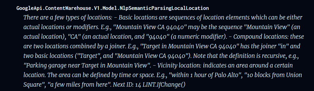 Location relevance assessment model from the Google leak documentation