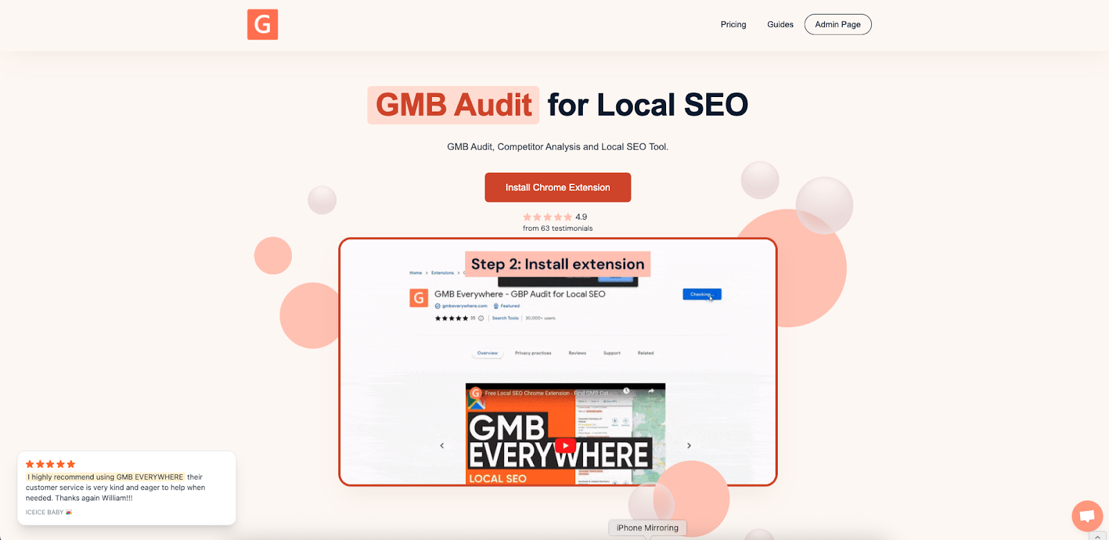 Screenshot showing GMB Everywhere Chrome extension installed