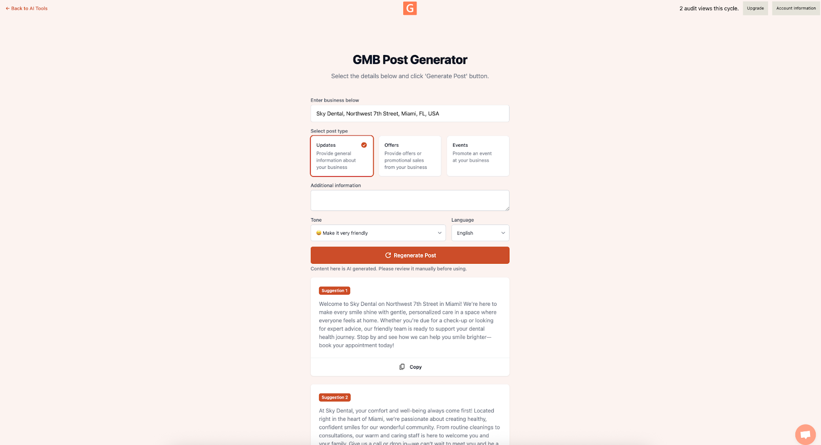 Screenshot showing a generated seasonal event post from the GMB Everywhere AI Post Generator