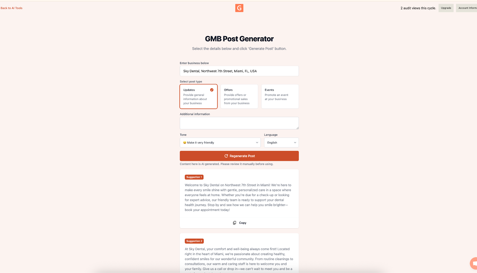 Using the GMB Post Generator in GMB Everywhere AI tools